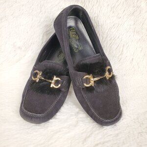 Salvatore Ferragamo Parigi Mink Fur Loafer Shoes Black Women's Size 7.5 RARE
